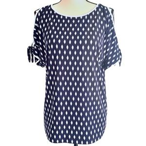 Ivanka Trump Cold Shoulder Navy White Top Small/Petite